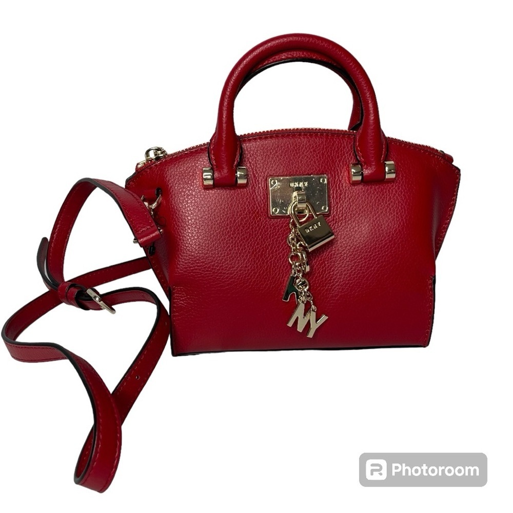 DKNY Medium Red Leather Mini Purse Bag Handbag with Gold Accents MSRP $218